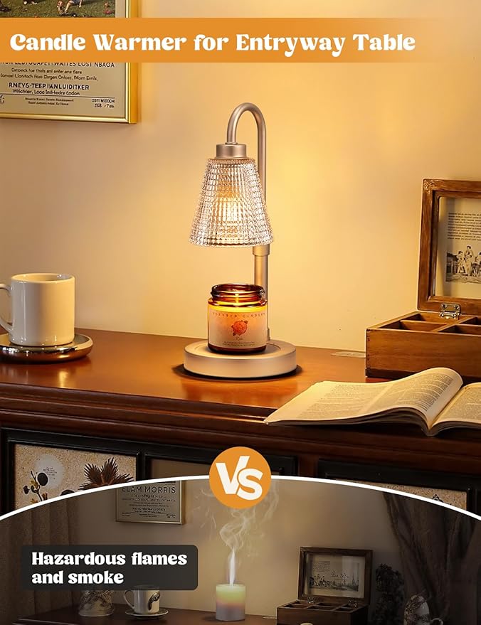 Innqoo Champagne Gold Candle Warmer Lamp with Timer, Dimmable Candle Warmer for Home Decor, Height Adjustable Candle Lamp for Jar Candles, Birthday Gifts for Women Mom, House Warming Gifts New Home