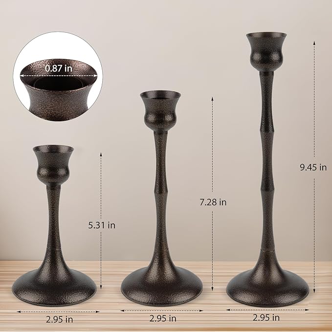 Vintage Metal Candlestick Holders, Set of 3 Bronze Candle Holders for Candlesticks Antique Taper Candles Stands Candle Sticks Holder for Housewarming Wedding Mantelpiece Table Centerpiece Decor