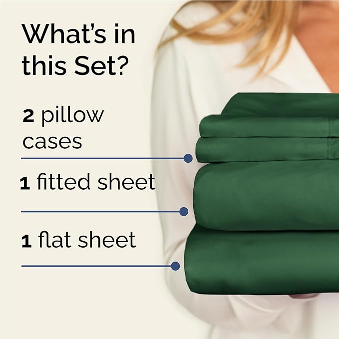 Twin XL 4 Piece Sheet Set - Comfy Breathable & Cooling - Ultra-Soft Hotel Luxury Bedding Set with 8-16 Inch Deep Pockets - 1 Flat & 1 Fitted Sheet & 2 Pillowcases - Wrinkle Free & Easy Care - Emerald