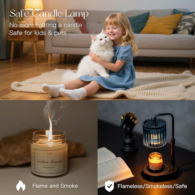 Candle Warmer Lamp with Timer: Navy Blue Candle Warming Lamp with 2 Bulbs Height Adjustable Wax Melt Dimmable Bedroom Decor Christmas Gift for Women