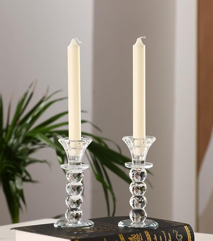 Crystal Candle Holder Set, 2 Pcs Taper Glass Candlestick Holders, Unity Clear Candle Holders for Dinning, Party, Wedding, Birthday, Multi Pillar Candelabra Candle Holder Stand Decorative
