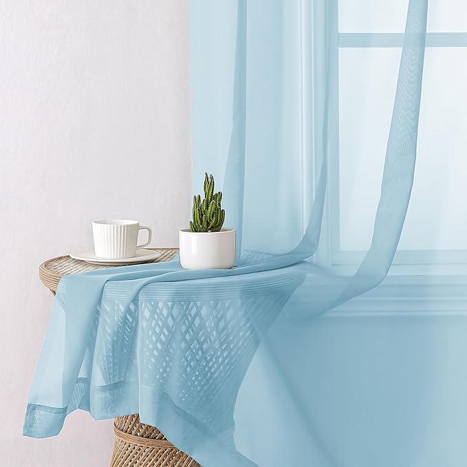 Aiyufeng 2 Pack: Basic Sky Blue Sheer Curtain Drapes 84 Inch Length 2 Panels for Living Room, Light Filtering Voile Drapes for Bedroom, Patio, Sliding Door, Each 40" W x 84" L