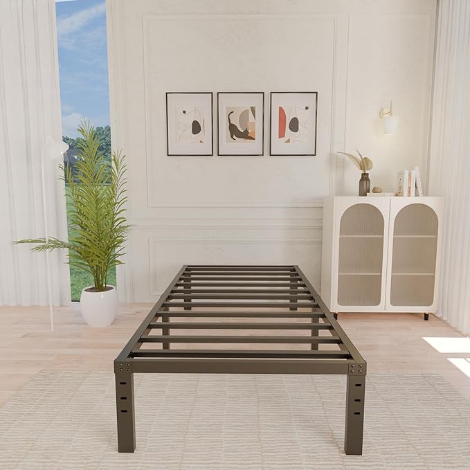 ALDRICH 14 Inch Metal Twin Bed Frame - Single Black Basic Steel Slats Platform, Easy Assembly Heavy Duty Noise Free Bedframes, No Box Spring Needed