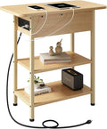 LIDYUK End Table with Charging Station, Flip Top Side Table with USB Ports and Outlets, Nightstand for Small Spaces, Bedside Tables with Storage Shelf for Living Room, Bedroom, Natural
