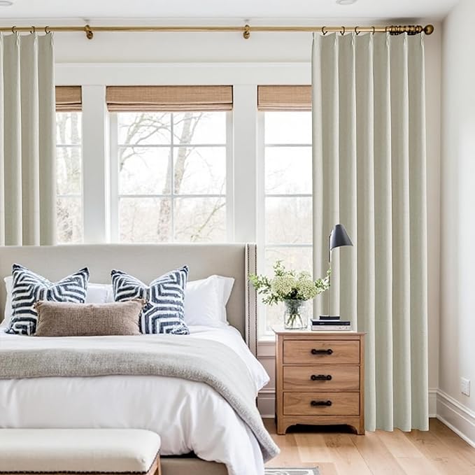 KangBang Full Blackout Pinch Pleat Curtains 102 Inches Long, Pleated Linen Drapes 2 Panels Set for Living Room Dining with Hooks, Thermal Insulated & Noise Reducing, 42Wx102L, Linen Color