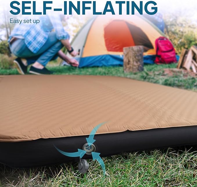 LOSTHORIZON Air & Foam Camping Mattress, Self-Inflating Sleeping Pad, 4.5" Thick, with Air Pump, Queen