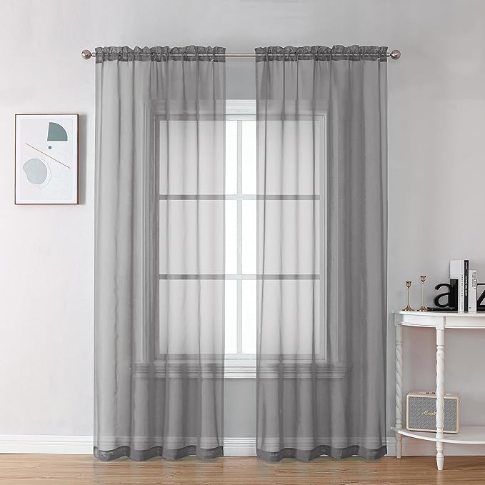 Chyhomenyc Charcoal Grey Sheer Curtains 78 Inches Long 2 Panels Set for Living Room, Light Filtering Voile Lightweight Bedroom Curtains, Rod Pocket Solid Window Treatment Drapes, Each 42W x 78L