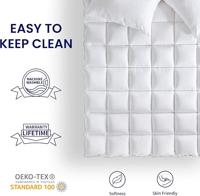 SLEEP ZONE Full Size Cotton Mattress Pad, Machine Washable Mattress Protector Cover, Soft Cotton Top Cooling Mattress Topper Fits 8-21 inch Deep Pocket, Full