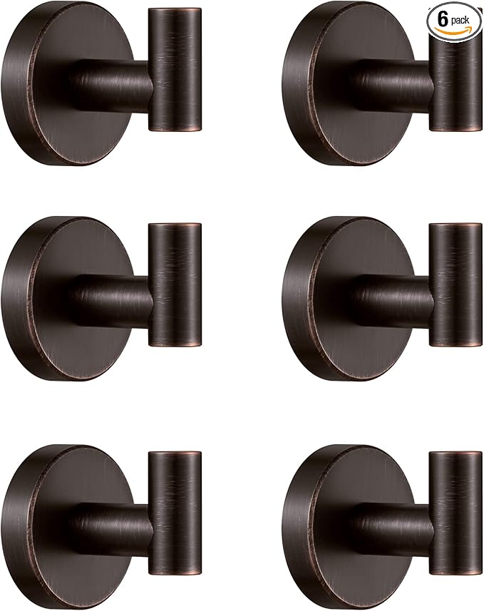BigBig Home Bronze Towel Hooks, Bathroom Robe Hook Oil Rubbed, Bath Farmhouse Coat Clothes Hook Wall Mounted Rustic 6 Packs for Kitchen