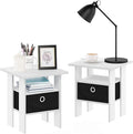 Furinno Andrey Set of 2 End Side Night Stand/Bedside Table with Bin Drawer, 2-Pack, White/Black
