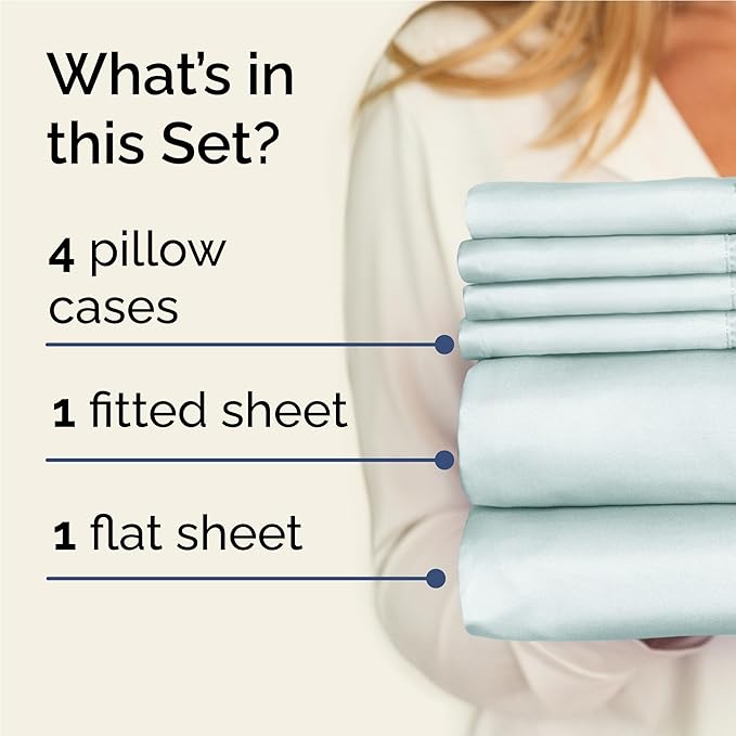 Full 6 Piece Sheet Set - Comfy Breathable & Cooling - Ultra Soft Hotel Luxury Bedding Set w/ 8-16 Inch Deep Pockets - 1 Flat & 1 Fitted Sheet & 4 Pillowcases - Wrinkle Free and Easy Care - Ice Blue
