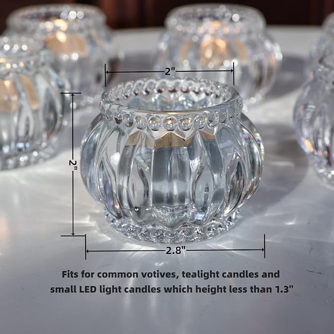Woho Clear Votive Candle Holders Set of 6,Tealight Candle Holder Bulk for Wedding Party, Glass Tea Lights Candle Holder for Table Centerpiece, Christmas Decor