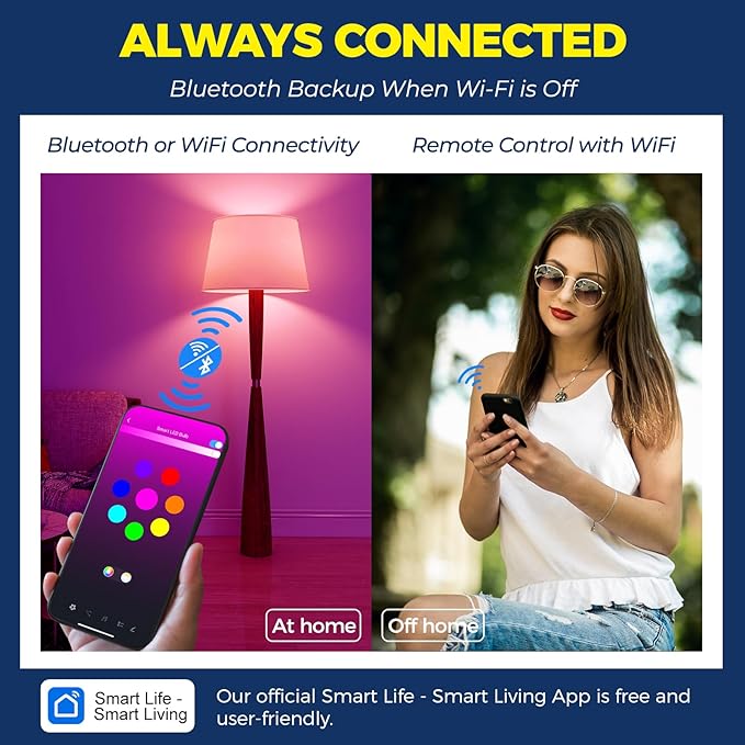 Lightinginside Smart Light Bulbs 100W Equiv., 1350LM 11W Smart Bulb Works with Alexa/Google Home/Smart Life, A19 E26 RGBCW Color Changing, No Hub Required, 2.4G WiFi Bluetooth Bulb, ETL Listed, 4PCS