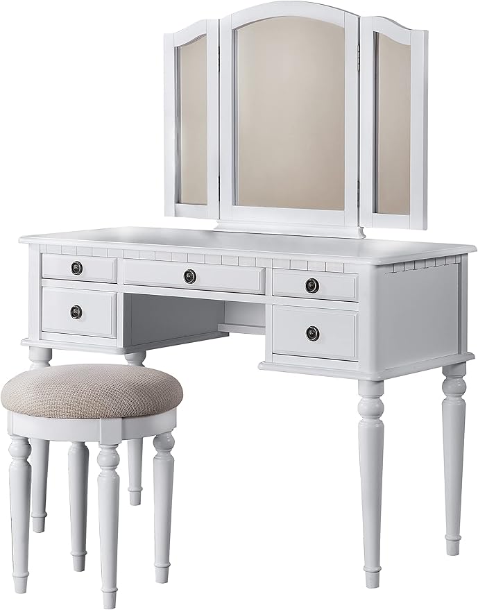 Bobkona St. Croix Collection Vanity Set with Stool, F4074, White