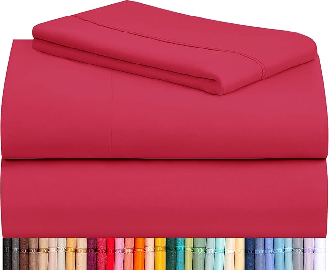 LuxClub 3 PC Sheet Set Bed Sheets Deep Pockets 16" Eco Friendly Wrinkle Free Cooling Machine Washable Hotel Bedding Silky Soft - Red Twin