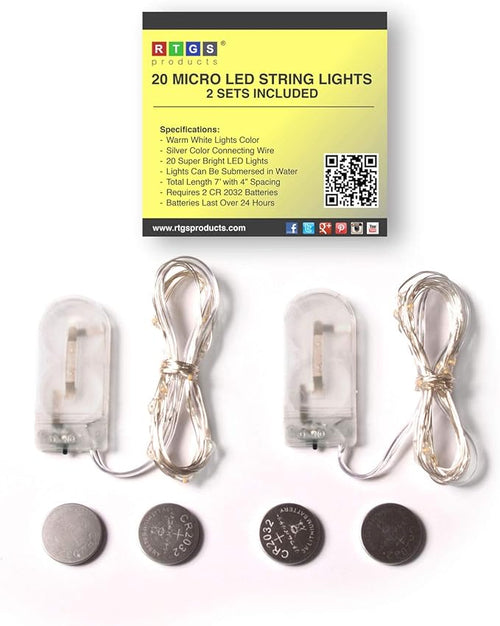 2 Sets 20 LEDs Warm White Color String Lights Silver Wire Indoor and Outdoor 6.5 Feet Firefly Starry Fairy Lights Battery Powered for DIY, Christmas, Holidays, Party, Bedroom and Centerpieces