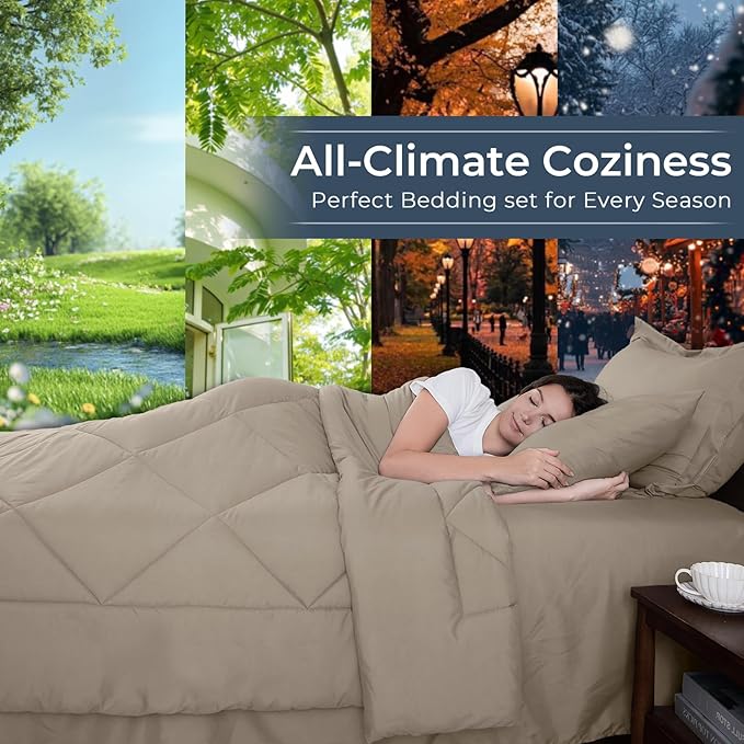 HEVUMYI Linen Twin Comforter Set - 5-Piece All Season Bed in a Bag Twin, Ultra Soft Bedding Set with Comforter, Flat Sheet, Fitted Sheet, Pillowcases, Pillow Shams