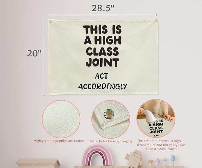 Boho Rectangular Banner Flag Wall Sign Decor for Home Office Classroom Dorm Apartment Living Room-Birthday Christmas Gift for Boy Girl Teen Friends Family-This Is a High Class Joint Act Accordingly