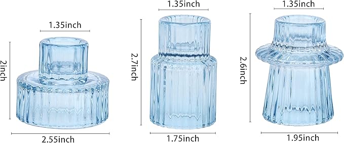 Vixdonos Glass Candlestick Holders Tealight Candle Holders for Table Centerpieces, Wedding Decor and Dinner Party (3 Pcs, Light Blue)