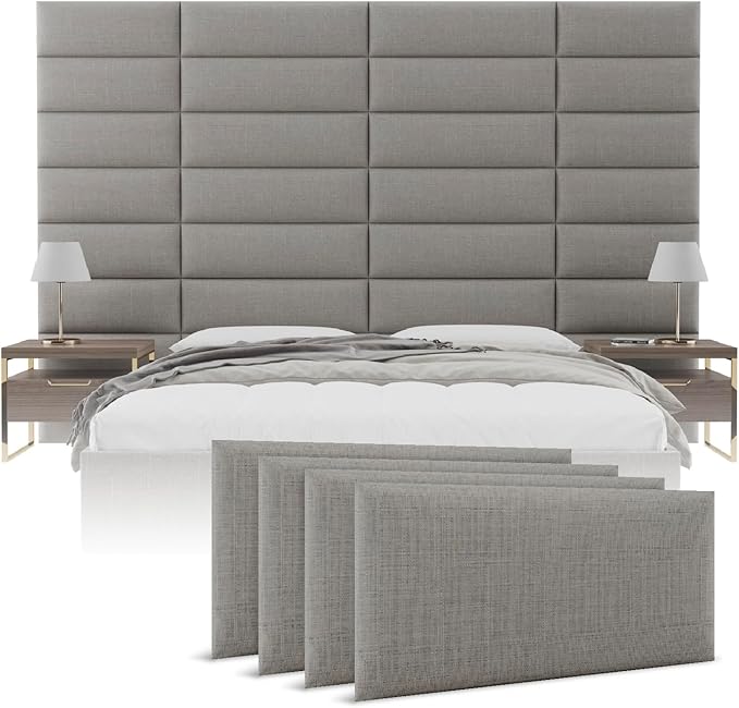 Vänt Upholstered Wall Panels - Queen/Full Size Wall Mounted Headboards - Weave Moondust Grey - Set of 4 Panels (Each Individual Panel 30"x11.5")
