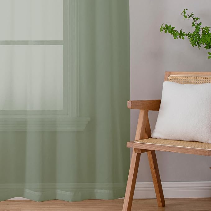 Chyhomenyc Sheer Sage Green Curtains 90 inches Long 2 Panels, Light Filtering Soft Airy Solid Elegant Voile Window Treatment Drapes for Bedroom Living Room Wedding Party Decor, 42 Wx90 L Inches