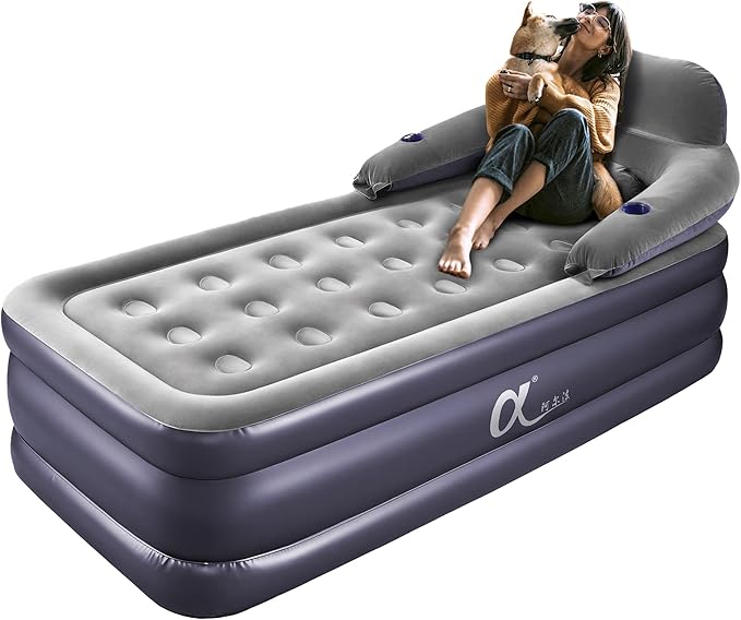 A-ER-FA Twin XL Air Mattress with Headboard and Built in Rechargeable Air Pump & Cup Holder – Premium Comfort Blow Up Mattress & Inflatable Mattress, Colchon Inflable Air Bed for Guests & Home Use