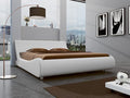SHA CERLIN Modern Low Profile Platform Bed Frame Queen Size, Stylish Faux Leather Upholstered Sleigh Bed with Adjustable Headboard, No Box Spring Needed, White