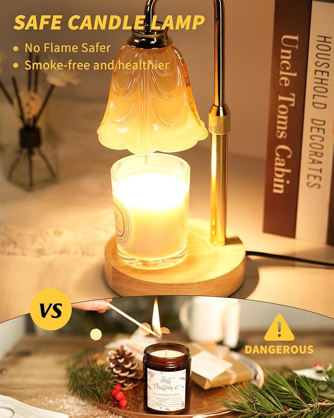Tulip Candle Warmer Lamp, Adjustable Height, Dimmable Candle Warmer with Timer, Mom Womens Gifts for Birthday, Unique Home Decor Aesthetic (Off White)