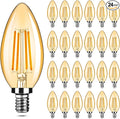 24-Pack Dimmable E12 LED Candelabra Bulbs 40Watt Equivalent, 2200K Amber Warm White, 380Lumens, 4W B11 Amber Chandelier Light Bulbs, LED Filament Clear Glass Candle Lamp for Ceiling Fan Home Decor