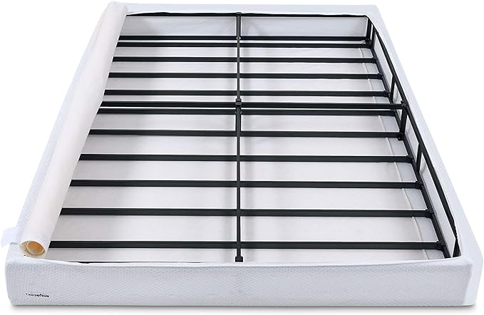 Amazon Basics Smart Box Spring Bed Base, 5-Inch Height Mattress Foundation, Tool-Free Easy Assembly, Twin, 74"L x 38"W x 5"H, White