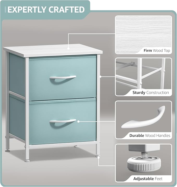 Sorbus Nightstand with 2 Drawers - Kids Bedside Furniture End Table Night Stand - Steel Frame, Wood Top & Easy Pull Fabric Bins - Dresser & Chest for Home, Bedroom Accessories, Office & Dorm (2 Pack)