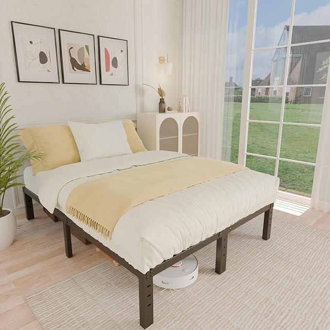 ALDRICH 12 Inch Metal King Size Bed Frame - Double Black Basic Steel Slats Platform, Easy Assembly Heavy Duty Noise Free Bedframes, No Box Spring Needed