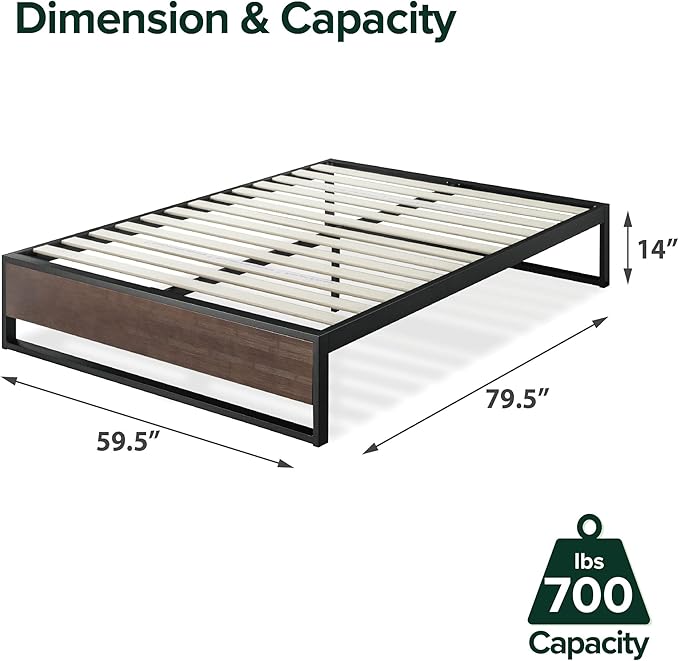 ZINUS GOOD DESIGN Award Winner Suzanne 14 Inch Bamboo and Metal Platforma Bed Frame, No Box Spring Needed, Wood Slat Support, Grey Wash, Queen
