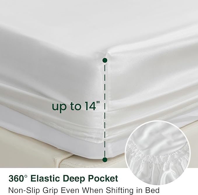 Love's cabin California King Satin Sheet Sets - 4 Piece White Silky Sheets Bed Set with Deep Pocket, Luxury Silk Feel Satin Cal King Sheet Set (1 Flat Sheet,1 Fitted Sheet,2 Pillow Cases)