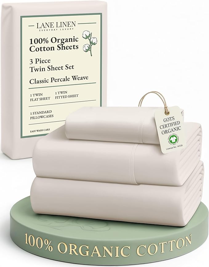 LANE LINEN Twin Bed Sheets, 100% Organic Cotton Sheets Twin Size, 3Pc Twin Bed Sheet, Hotel Quality Bed Sheet Set, Bedding Sheet & Pillowcases, Deep Pockets Upto 15" - Glacier Grey