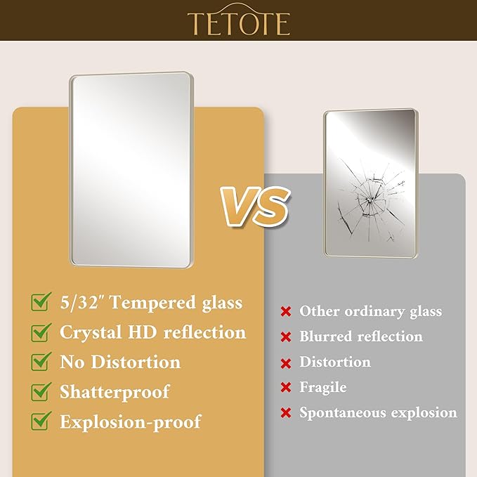TETOTE Brushed Nickel Mirror 48 x 30 Brushed Nickel Metal Framed Bathroom Mirror, Tempered Glass, Modern Farmhouse Wall Mounted Mirror for Decorative(Horizontal/Vertical)