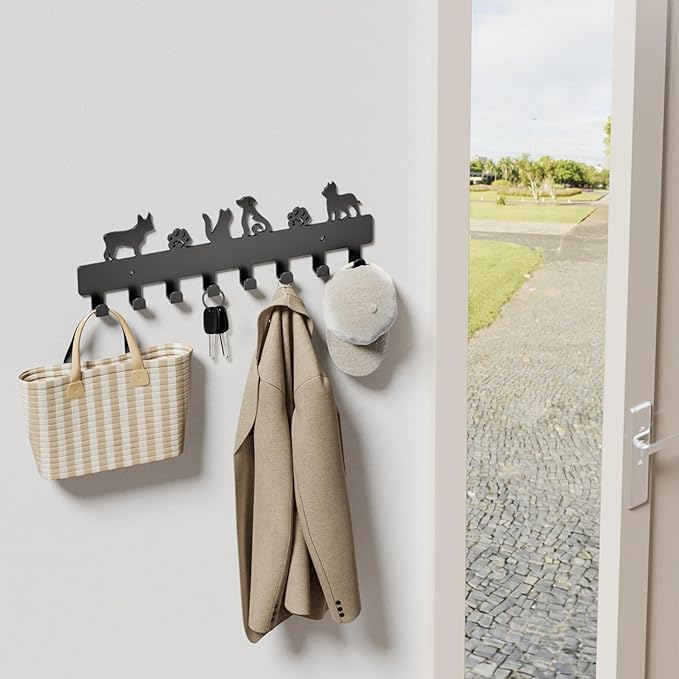 GTK Key Hooks with 8 Hooks Wall Mounted, Key Holder for Wall Decor, Dog Key Holder for Entryway, Self Adhesive Cat Key Rack for Living Room