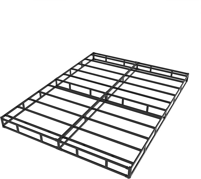 Cal King Box Spring 4 Inch Low Profile, Heavy Duty Metal Box Spring Bed Base with Fabric Cover, Mattress Foundation, Easy Assembly, Noise Free, Black