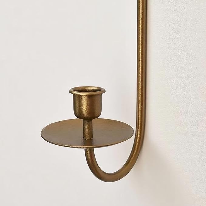 Metal Wall Candle Sconce Holders, Set of 2, Gold, Modern Bow Design, Wall Mount Taper Candle Holders for Living Room, Farmhouse, Wedding Decor
