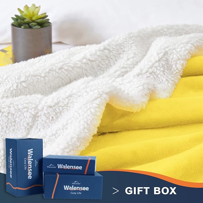 Walensee Sherpa Fleece Blanket (Twin Size 60”x80” Yellow) Plush Throw Fuzzy Super Soft Reversible Microfiber Flannel Blankets for Couch, Bed, Sofa Ultra Luxurious Warm and Cozy for All Seasons