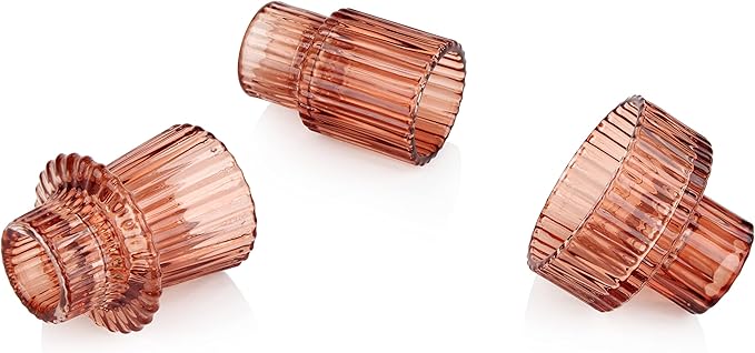 Vixdonos Glass Candlestick Holders Tealight Candle Holders for Table Centerpieces, Wedding Decor and Dinner Party (3 Pcs, Reddish Brown)