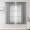 Chyhomenyc Charcoal Grey Sheer Curtains 45 Inch Long 2 Panels, Light Filtering Elegant Lightweight Soft Rod Pockets Drapes for Small Window Bathroom Living Room Bedroom, 42W x 45L inches