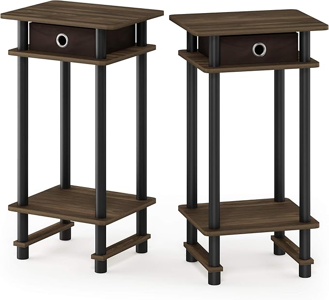 Furinno Turn-N-Tube Tall End Table, Columbia Walnut/Black/Dark Brown