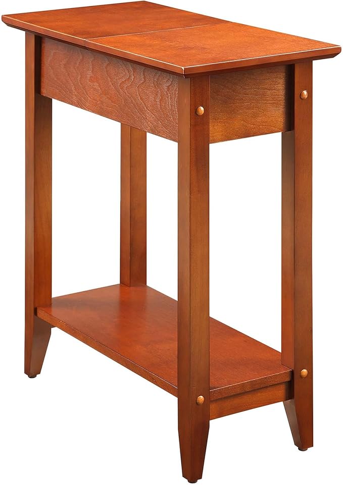 Convenience Concepts American Heritage Flip Top End Table 23.25" - Classic Narrow Chairside Accent with Hidden Storage & Lower Shelf for Traditional, Modern Living Room, Cherry