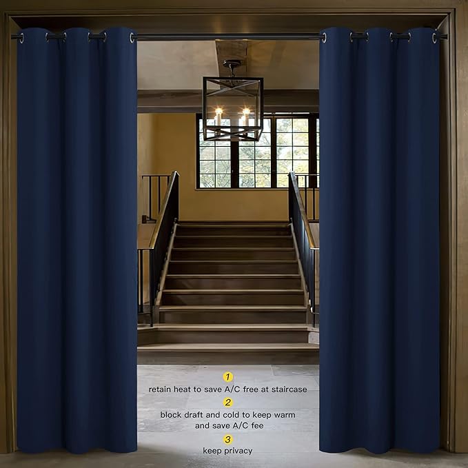 NICETOWN Doorway Curtain Room Divider Drape Screen Partitions, Vertical Blind for Sling Door, Blackout Window Curtains Privacy Blind for Patio (Navy, 1 Panel, 10ft Tall x 5ft Wide)