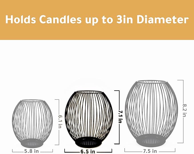 OLEEK Small Outdoor Candle Holders for Patio - Pillar Candle Holder - Black Wire Candle Holder for Table Centerpiece - Iron Lantern Decorative Candles - Farmhouse Decor Fireplace Metal Candle Holders