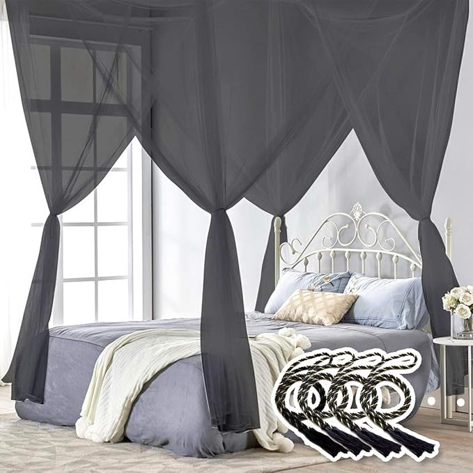 TRUEDAYS Four Corner Post Bed Canopy, Full/Queen/King Size, Black