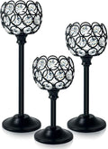 Crystal Metal Tealight Candlestick, Bling Bowl Candelabras, Tall Crystal Votive Candle Holders Elegant Crystal Candle Centerpiece for Dining Table Wedding Decor (Set of 3, Balck)