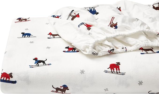 Eddie Bauer - Flannel Sheets Full Size, Anti-Pilling & Wrinkle Resistant Cotton, Touchably Soft for All-Season Comfort - Bed Sheets with Matching Pillowcase & Fitted Sheet (Ski Patrol White)