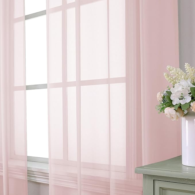 Aiyufeng Blush Pink Sheer Curtains 90 Inches Long 2 Panels Set, Light Filtering Soft Airy Voile Rod Pocket Baby Pink Sheer Window Drapes for Bedroom Living Room, Each 42Wx90L Inches
